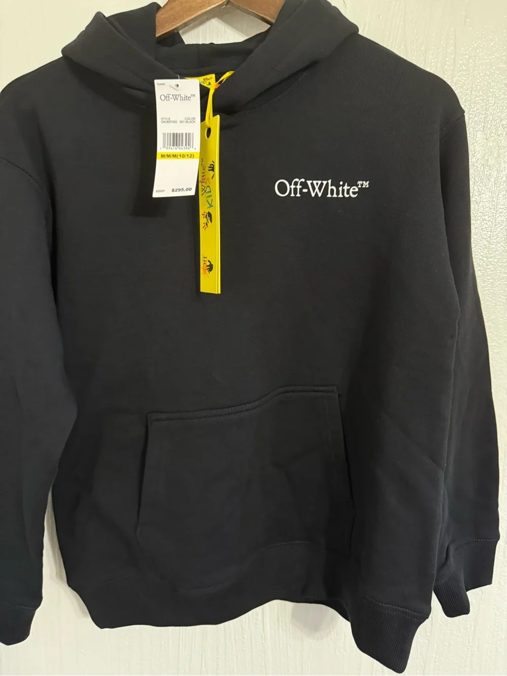 OFF-WHITE VIRGIL ABLOH KIDS PRINT HOODIE SWEATSHIRT BLACK MEDIUM 10-12